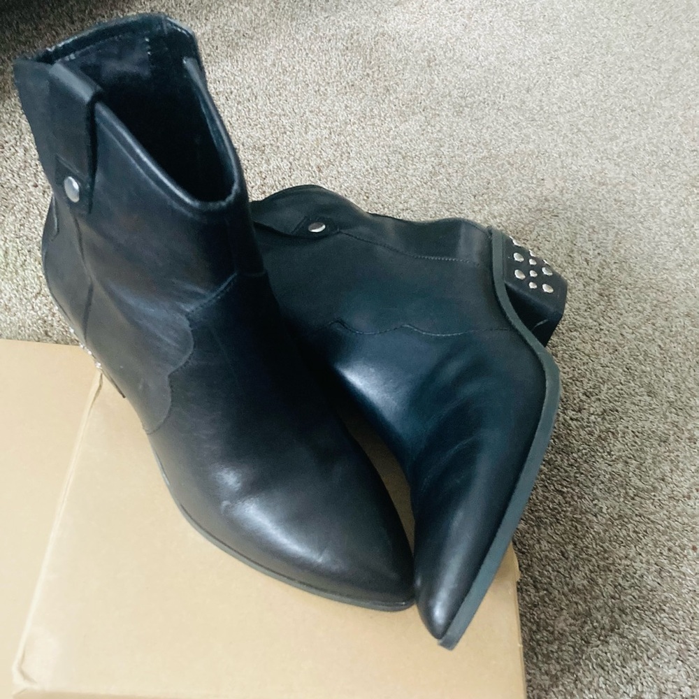 INC International Concepts Black Pointed Toe Ankle Boots with Studded Heel